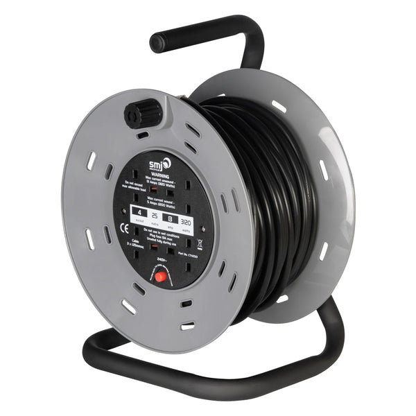 3120W Maximum Load Heavy Duty 4 Socket 25M Extension Lead Cable Reel